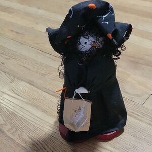 Black Witch Doll with Red Wood Base